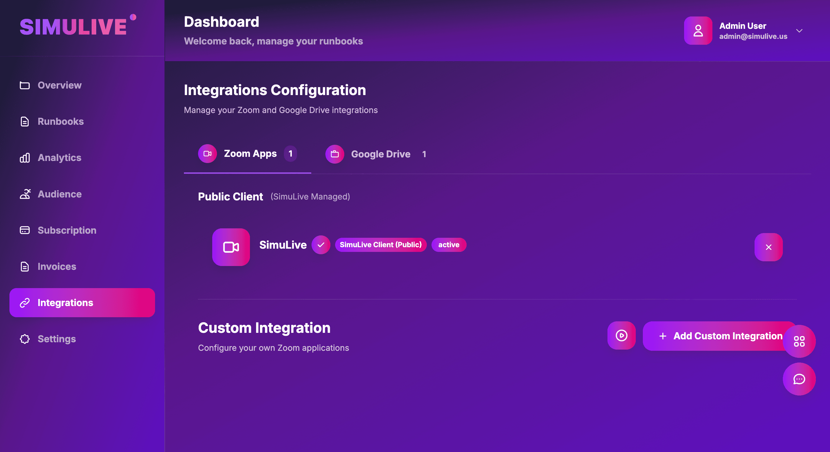 SimuLive Integrations Page