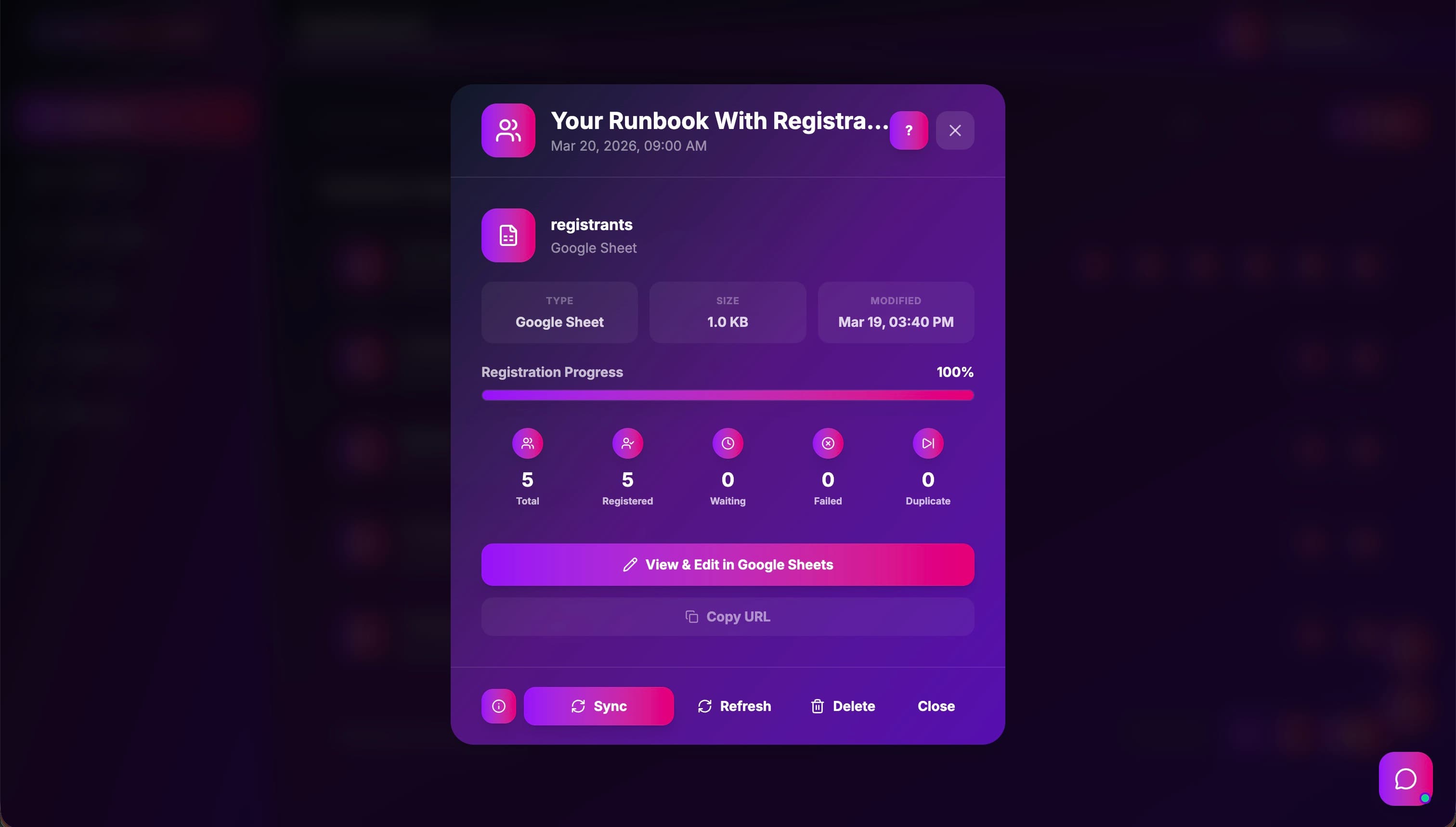 SimuLive Registrant Management showing bulk upload and sync for Zoom meetings and webinars
