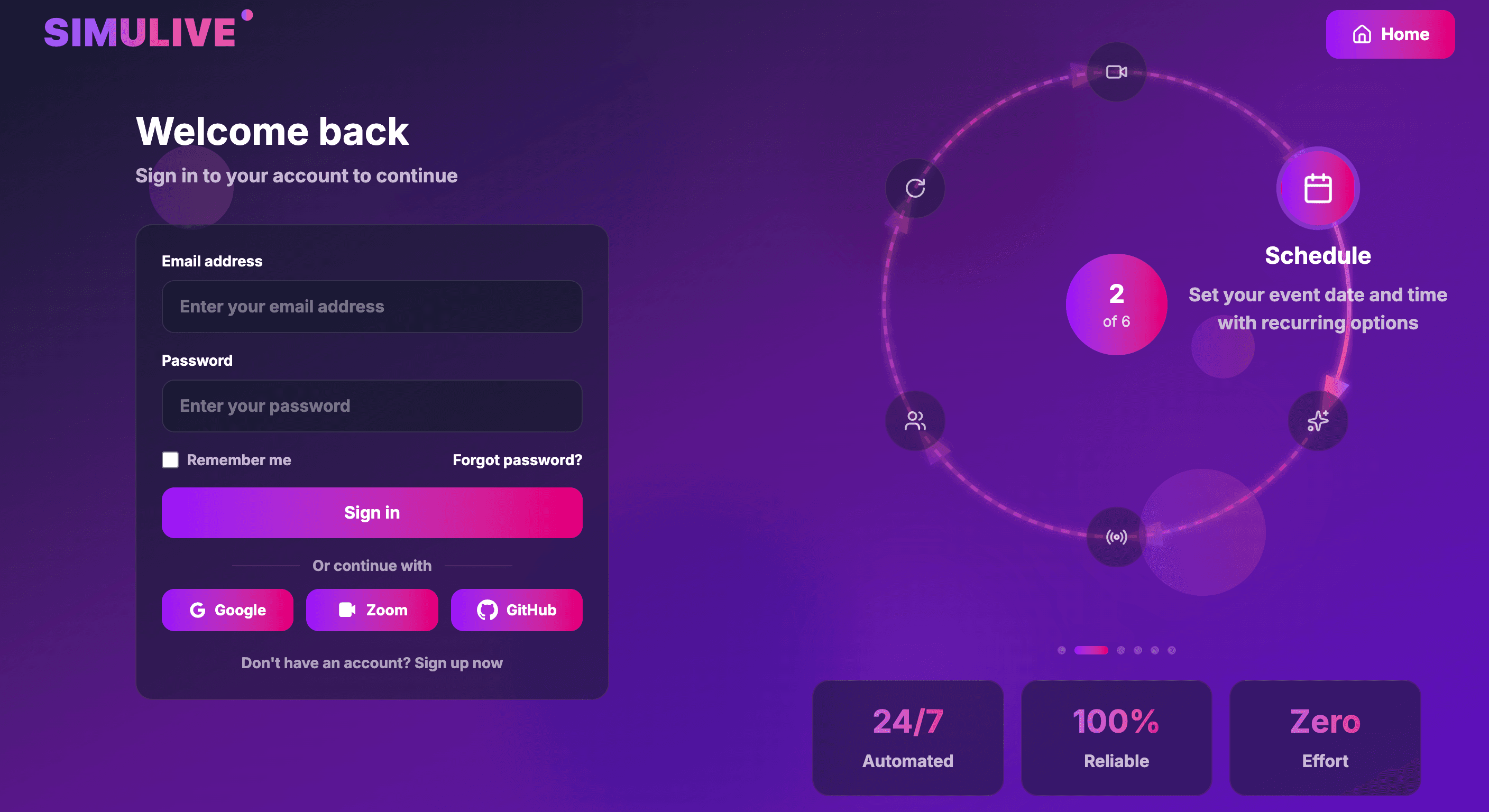 SimuLive Sign Up Page