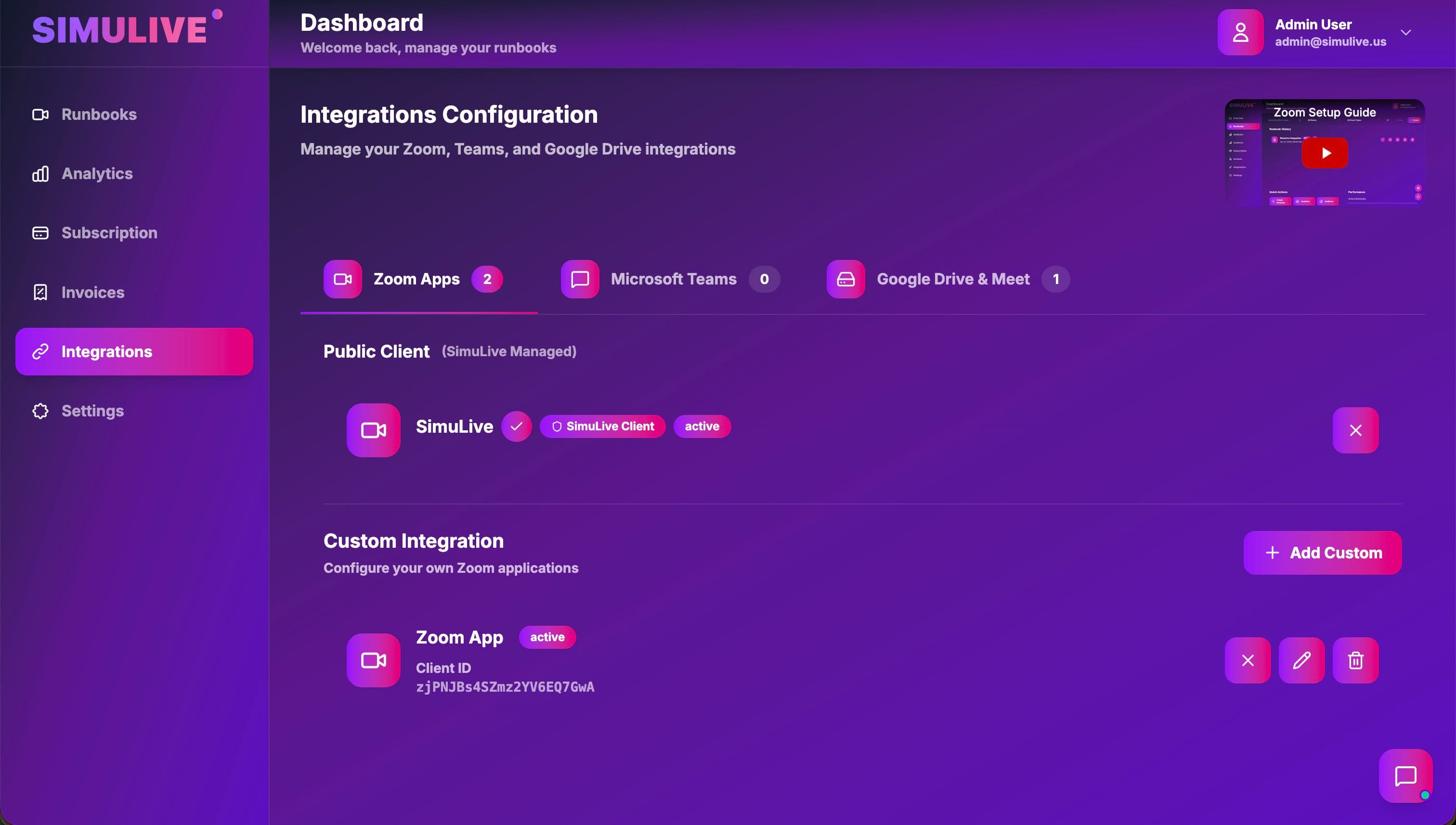 SimuLive Dashboard showing Multi Account Management and Centralized Webinar and Meeting Control