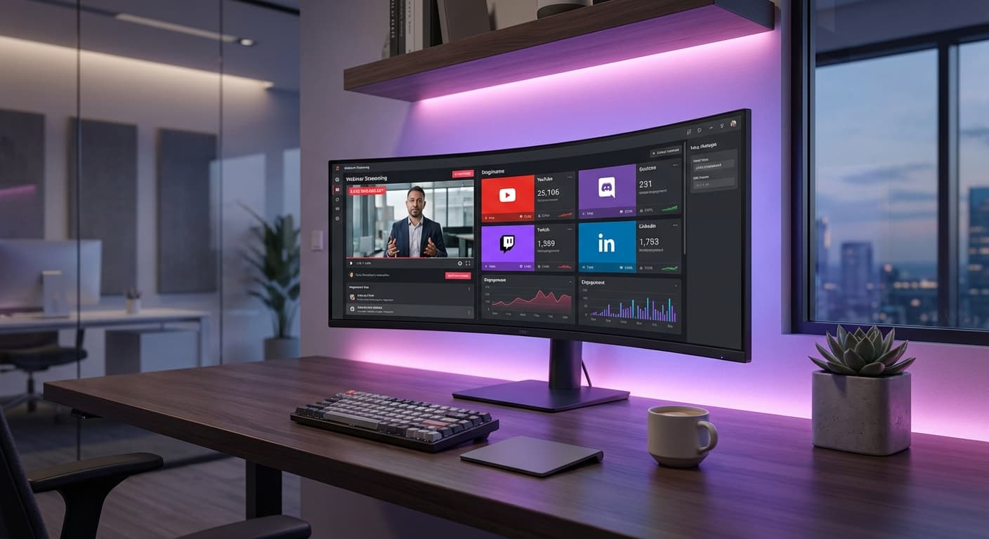 SimuLive Dashboard showing Multi Platform Webinar and Meeting Streaming