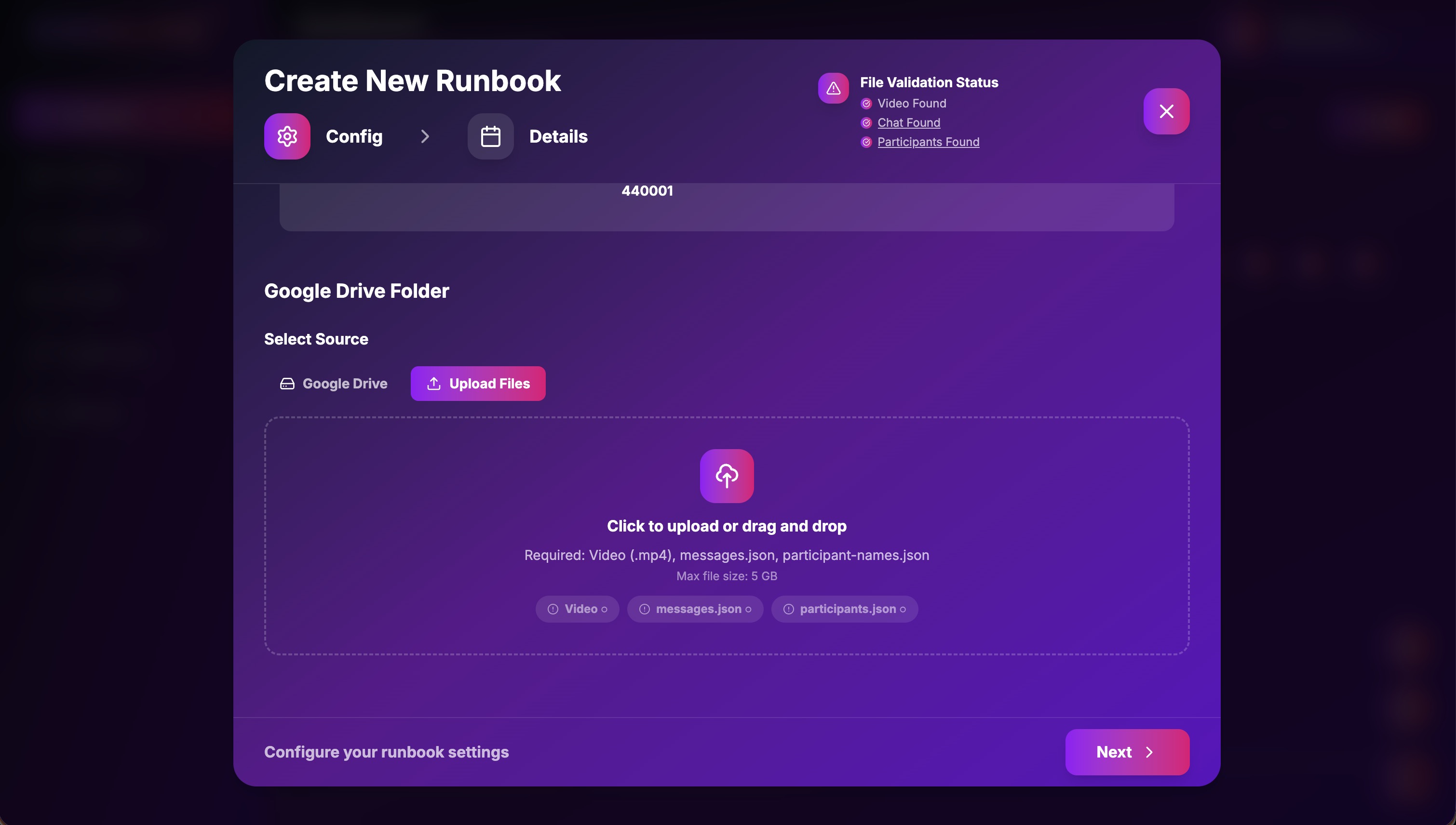 SimuLive File Upload Interface